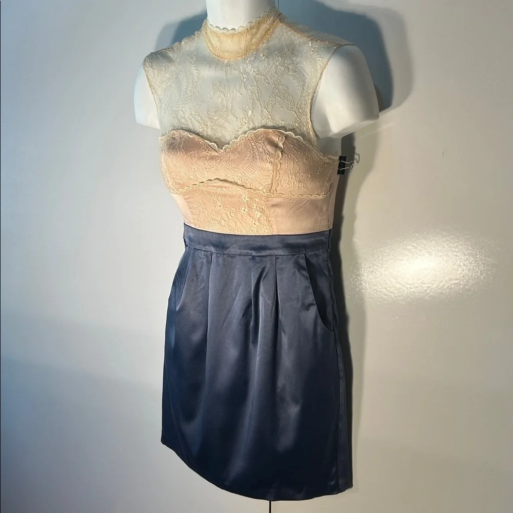 Very J SZ M Sheer Lace Corset Top Dress Blush & Blue Dressy Y2K Feminine Sexy